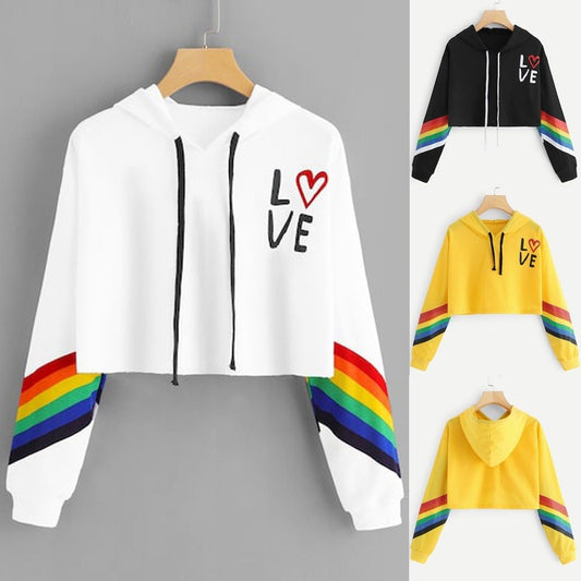 Rainbow striped Crop top Hoddie