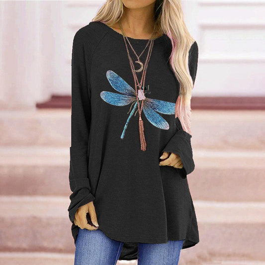 Dragon Fly Loose Round Neck Long Sleeve